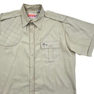 Vintage Winchester Shooting Shirt Short Sleeve Mallard Duck Tan Mens Large